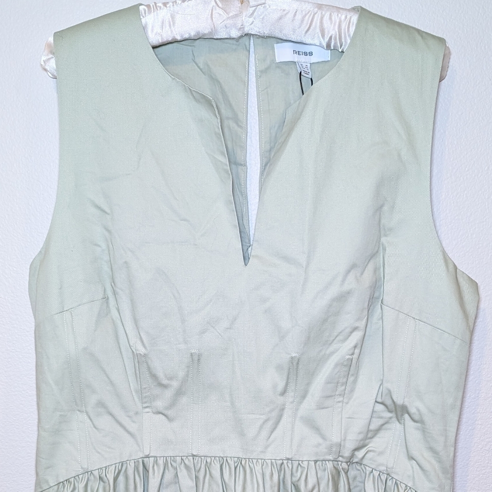 NEW Reiss Liza 100% Cotton Corset Midi Dress in Sage - Picture 5 of 15